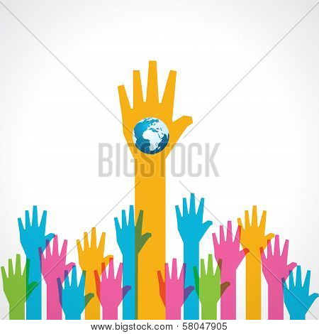 Colorful helping hand with earth icon