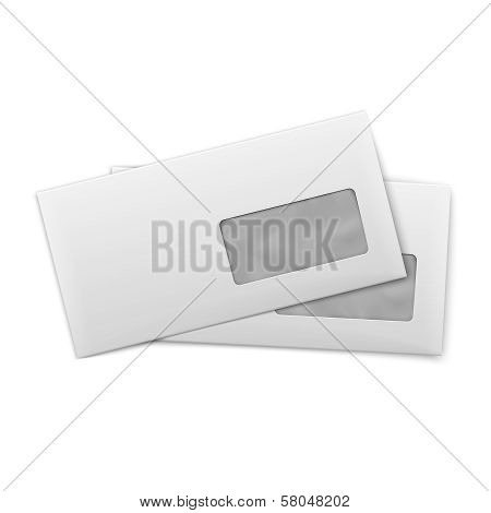 Blank envelopes with window on white background.