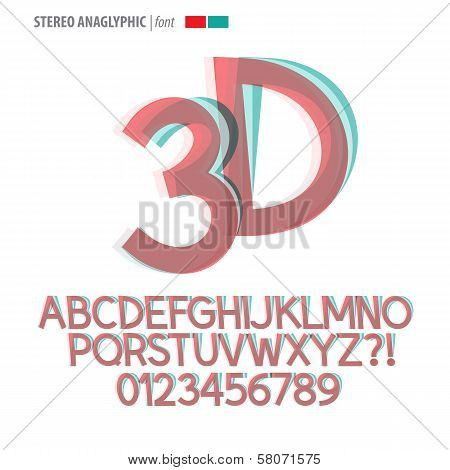 Stereo Anaglyphic Alphabet And Digit Vector