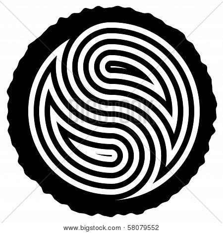 Vector Black And White Wooden Log Cut With Yin And Yang Symbol