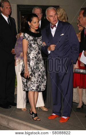 Lucy Liu and Manolo Blahnik  at the Rodeo Drive Walk of Style Award Gala. Rodeo Drive, Beverly Hills, CA. 09-25-08