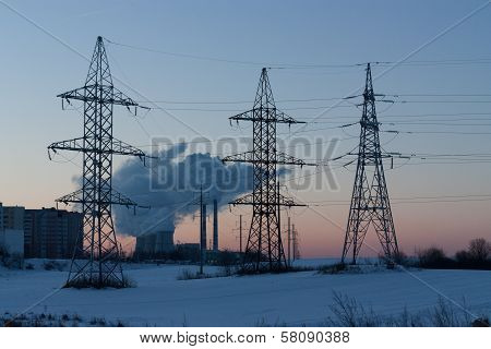Power Lines At Sunset