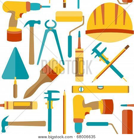 Flat design. Seamless pattern of house repair icons