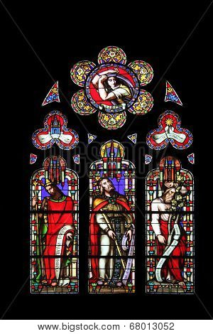 PARIS, FRANCE - NOV 11, 2012: King Solomon, David and Jesse, stained glass from Church of St-Germain-l'Auxerr ois founded in the 7th century, was rebuilt many times over several centuries. 