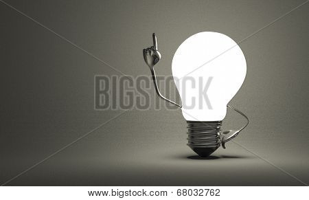 Light Bulb With Big Hands In Moment Of Insight On Gray