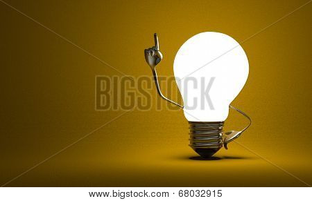 Light Bulb With Big Hands In Moment Of Insight On Yellow