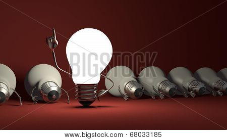 Light Bulb Character, Aha Moment  On Red