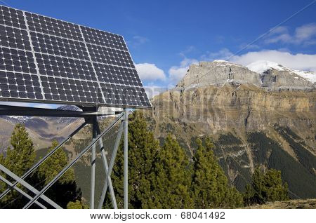 photovoltaic panels for electric production in Ordesa National Park, Pyrenees, Huesca, Aragon, Spain.