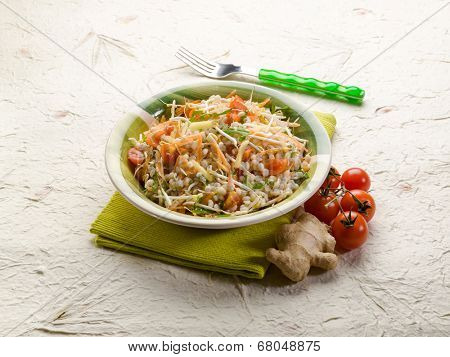 barley salad with ginger carrots arugula and tomatoes