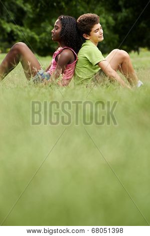 Interracial Couple Of Black And White Kids In Love