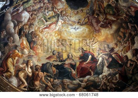 PARMA, ITALY - MAY 01, 2014: Fresco in Basilica Santa Maria della Steccata. Basilica is a Marian shrine made ??in Parma between 1521 and 1539 and in 2008 elevated to the rank of minor basilica