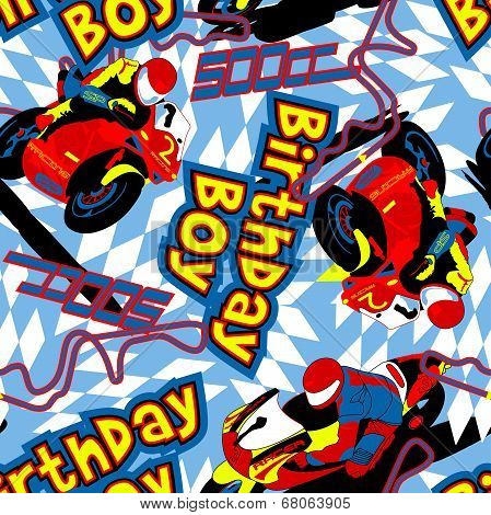 Birthday Boy Motorbike Seamless Pattern
