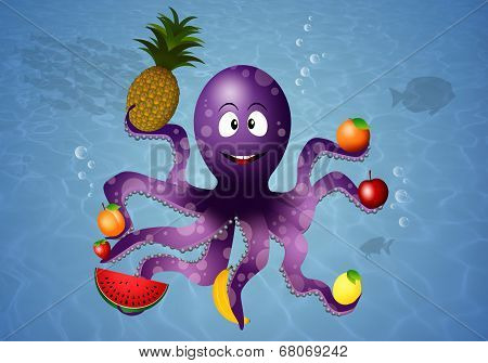Funny Octopus With Vegan Fruits