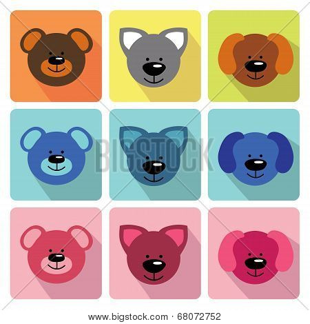 Funny Faces Animals In Flat Icons.baby Collection