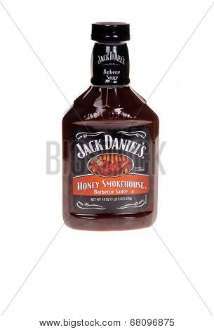 HAYWARD, CA - July 8, 2014: Bottle of Jack Daniels Honey Smokehouse Barbeque Sauce made under license by H.J. Heinz CO., L.P. 