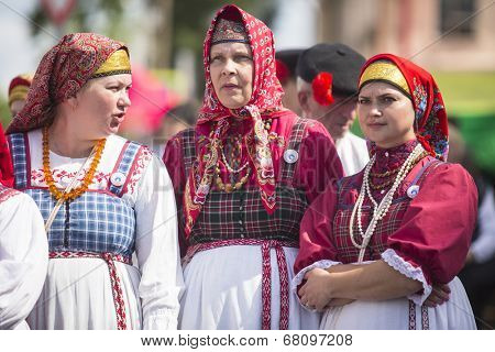 TIKHVIN, RUSSIA - JULY 5, 2014: Unidentified participants the celebration of the day of the city of Tikhvin - first mentioned 1383, town status since 1773 year (200 kilometers east of St. Petersburg)