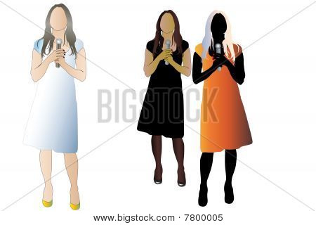 Vektor-Illustration von Frau mit Mikrofon. Es gibt drei Farb-Version des Bildes