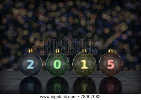 four baubles with different colors and numbers in it against bokeh background