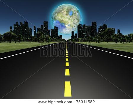 Terraformed moon as seen from highway on future earth Elements of this image furnished by NASA