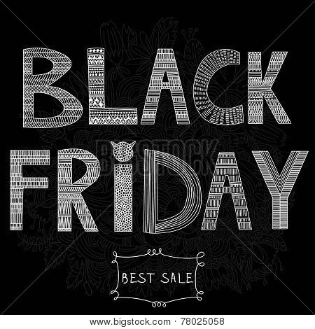 Concept Poster Sale- Black Friday Ornamental Design With Hand Lettering.chalk Qoute On Chalkboard Bl