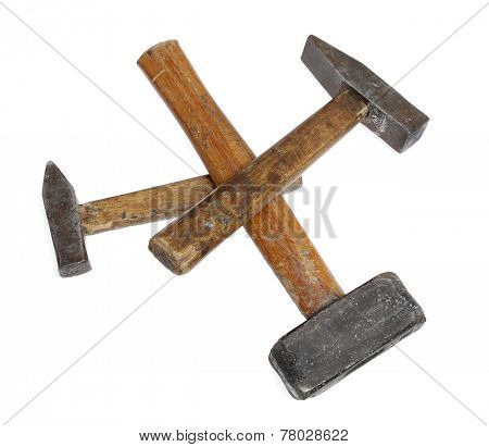 Hammers Big Large Medium Small Wooden Handle Working Vintage Isolated Construction Steel Rusted