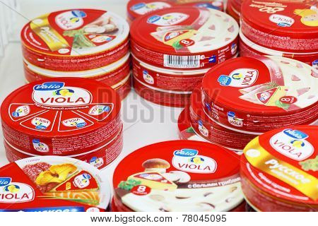 Perm, Russia - Aug 18, 2014: Cheese Valio In Russian Shop. Aug 6, 2014 Russia Has Imposed Sanctions