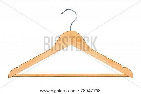 Wooden Hanger For Clothes Isolated On White Background