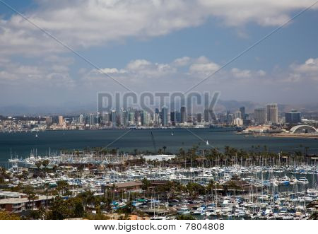 San Diego Skyline Over Yachts In Harbor