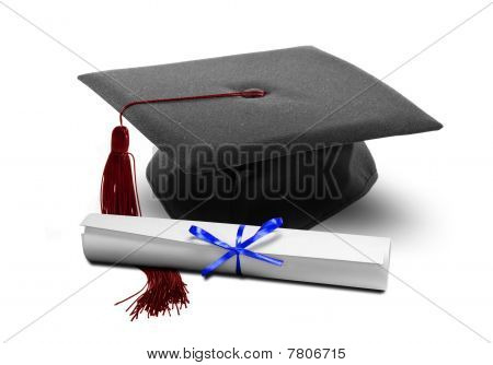 Graduation hat and diploma