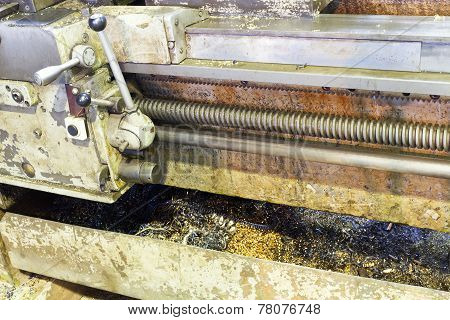 Metal Turning In Sump Of Lathe Machine