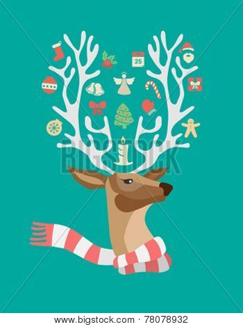 Digitally generated Festive reindeer with scarf vector
