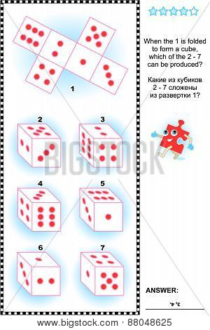 Visual math puzzle with dice cubes