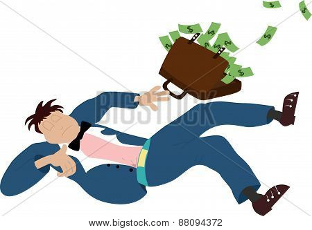 Falling business man with briefcase with full of money