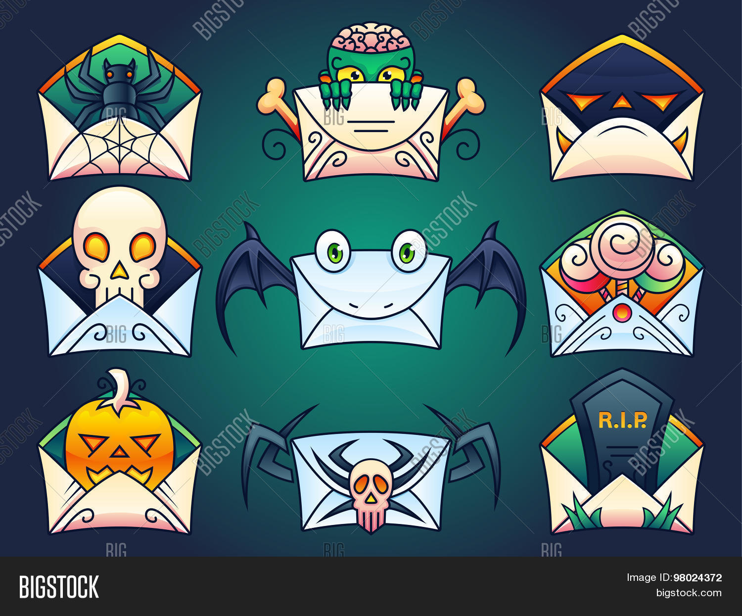 Halloween Mail Icons Vector & Photo (Free Trial) | Bigstock