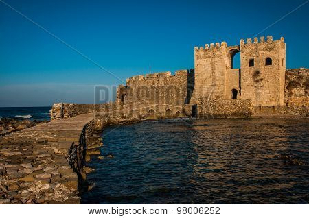 Seascape And Ruins Of Fortress Of Methoni, Peloponnese, Greece