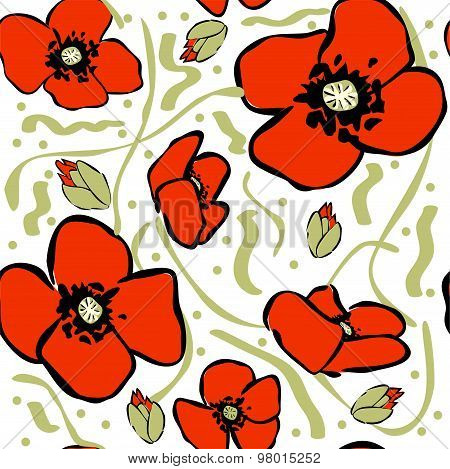 Vector Poppy Seamless Pattern