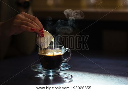 coffee with cream on table