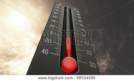 Thermometer Showing Heat In Fahrenheit And Celsius