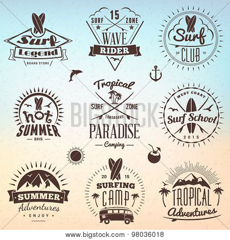 Summer Holidays Design Elements. Set Of Hipster Vintage Logotypes And Badges