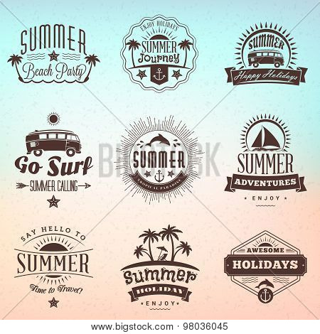 Summer Holidays Design Elements. Set Of Hipster Vintage Logotypes And Badges