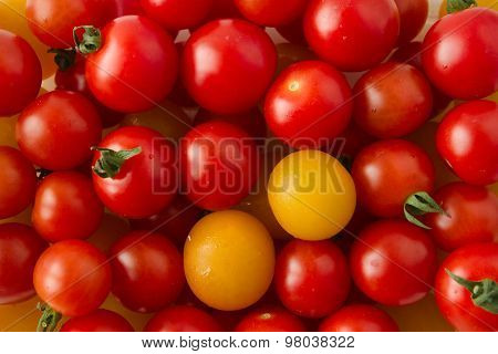 Delicious Fresh, Vegan, Red And Yellow Ripe Cherry Tomatoes.