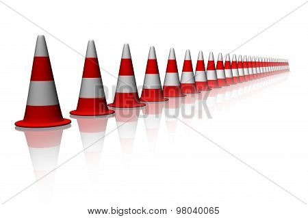 Traffic red Cones in line
