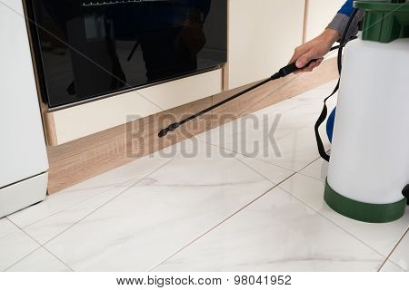 Person Hands Spraying Insecticide