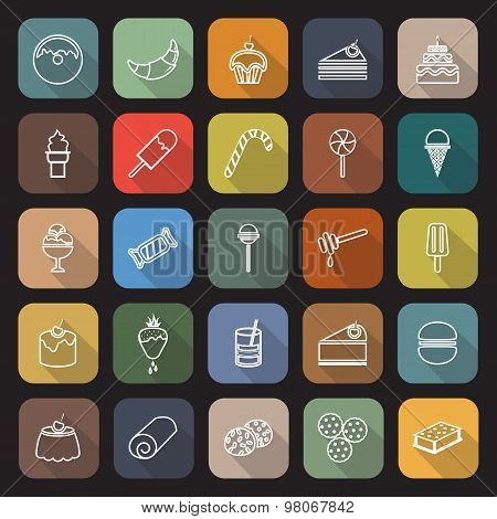 Dessert Line Flat Icons With Long Shadow