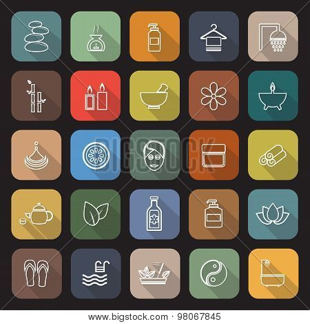 Spa Line Flat Icons With Long Shadow