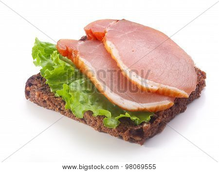 Sandwich With Pork Balyk, Rye Bread And Lettuce