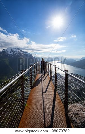 Tourist Girl And Romsdalsfjorden