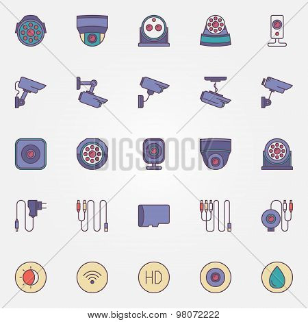 Surveillance cameras icon set