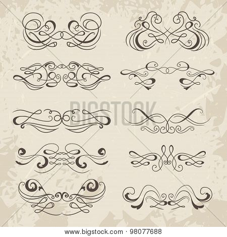 Calligraphic decorative elements. Set of design elements. Vintage hand drawn vector collection