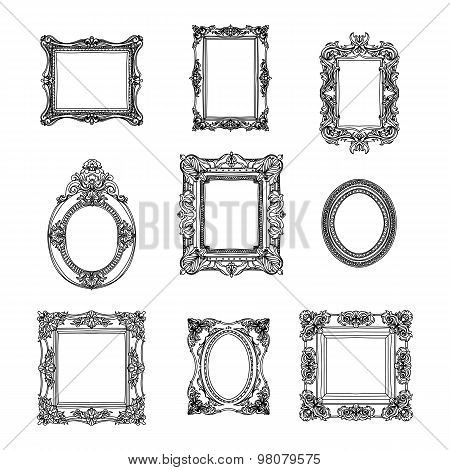 Vector hand drawn picture frames set. Sketch collection.